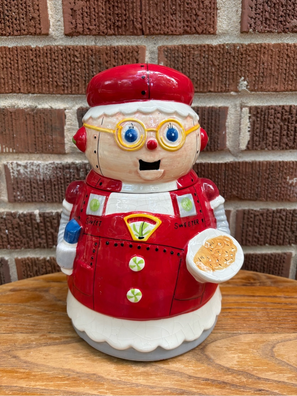 Sleigh Bell Bistro Vintage Ceramic Cookie Jar Robot Mrs Claus 10 in